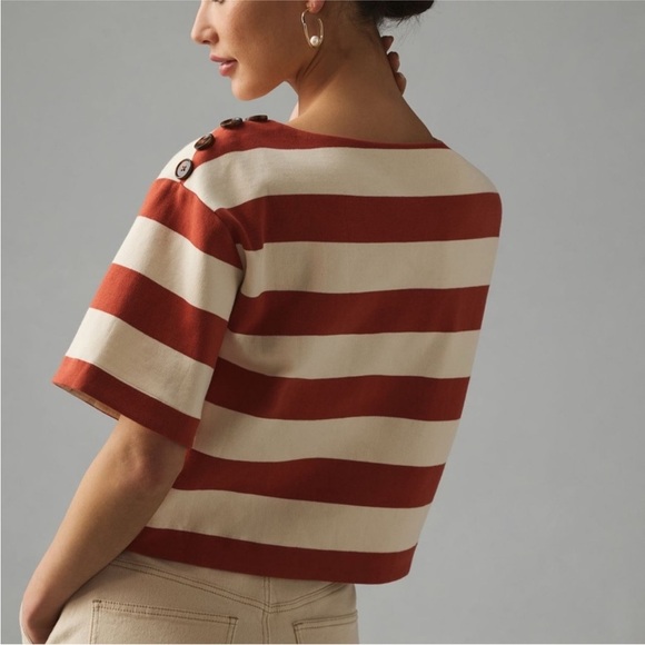 Anthropologie Sunday in Brooklyn Structured Boxy Tee Top Striped Medium - Picture 2 of 14
